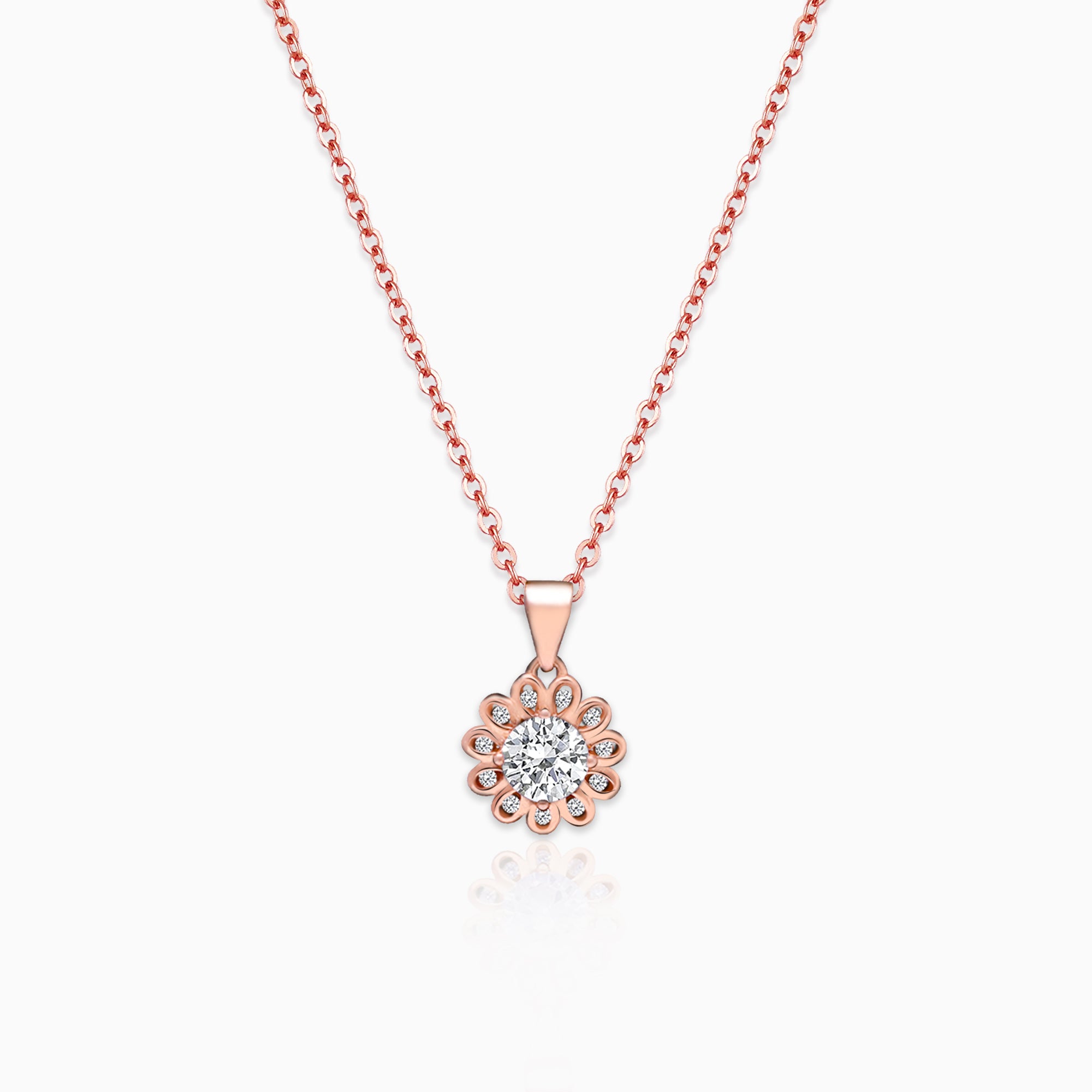 Rose Gold Sun Flower Pendant with Link Chain - Image 1