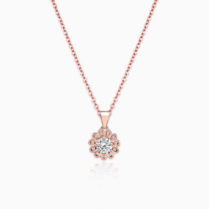 Rose Gold Sun Flower Pendant with Link Chain