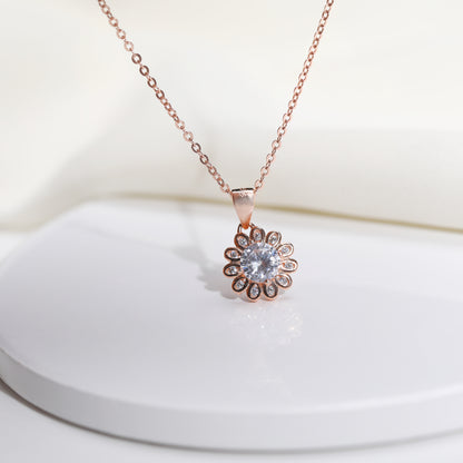 Rose Gold Sun Flower Pendant with Link Chain