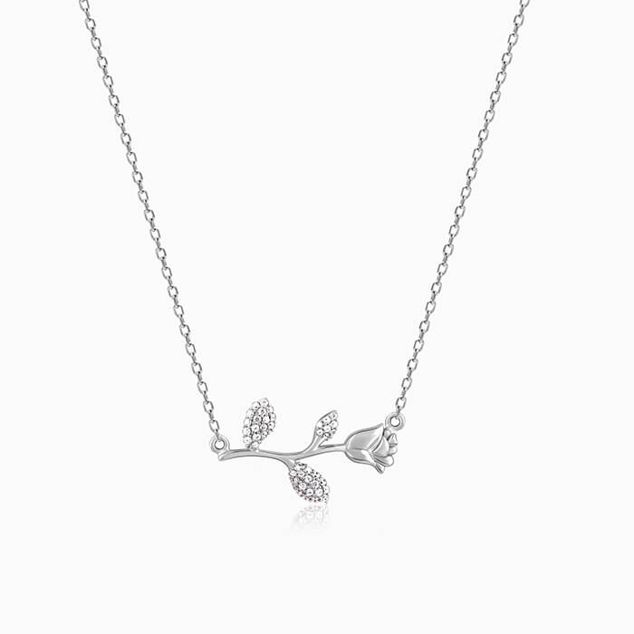 Silver Zircon Studded Rose Necklace