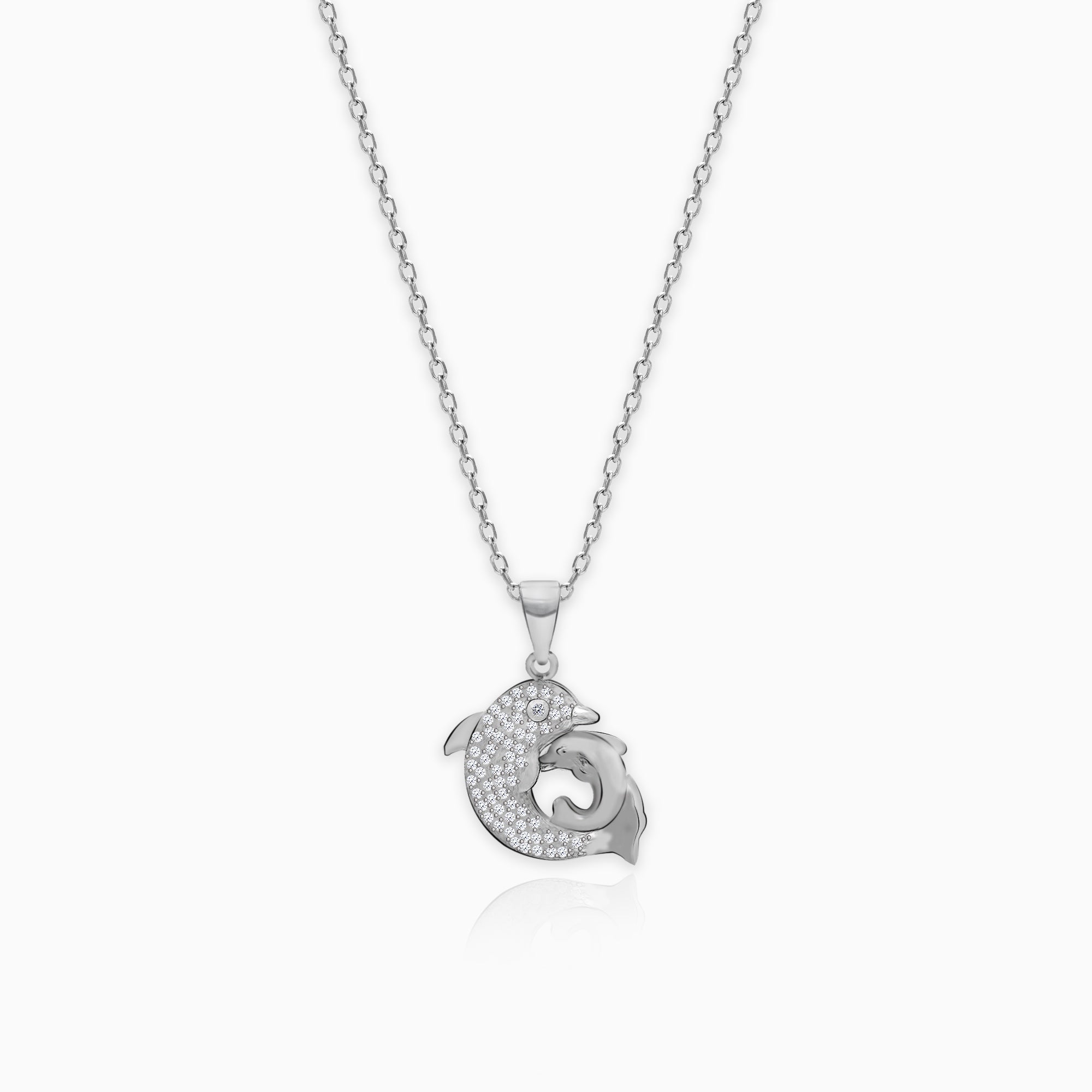 Silver Dual Dolphin Pendant with Link Chain - Image 1