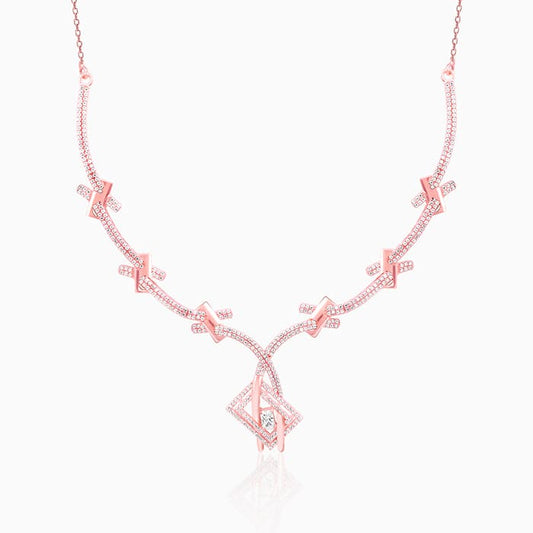 Rose Gold Zircon Studded Twig Necklace