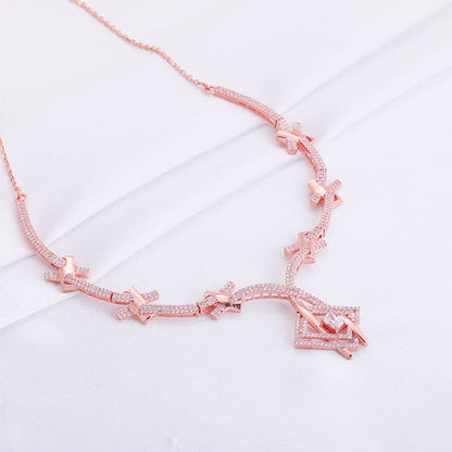 Rose Gold Zircon Studded Twig Necklace
