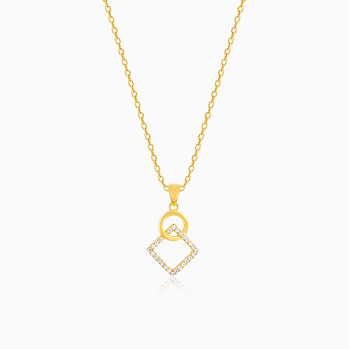 Golden Cubic Circle Pendant with Link Chain