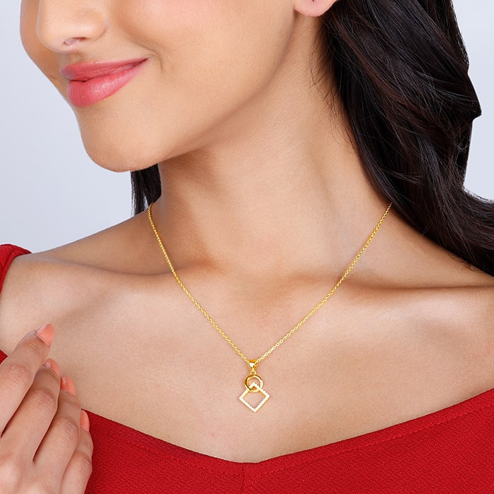 Golden Cubic Circle Pendant with Link Chain
