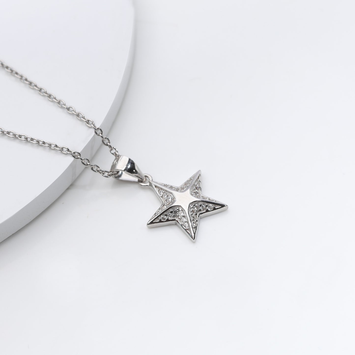 Silver Shining Star Pendant with Link Chain