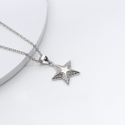 Silver Shining Star Pendant with Link Chain