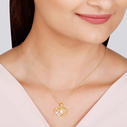 Golden Solitaire Heart Pendant with Link Chain
