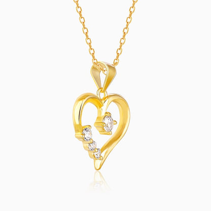 Golden Solitaire Heart Pendant with Link Chain