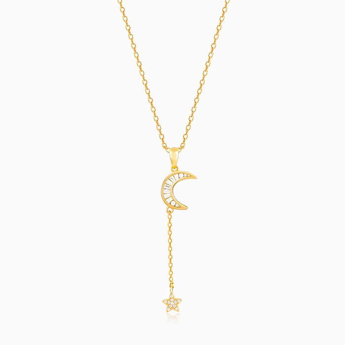 Golden Moon Catching Star Pendant with Link Chain