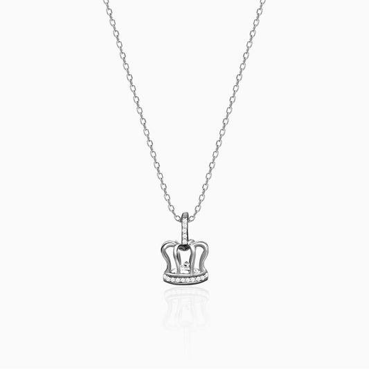 Silver Zircon Queen's Crown Pendant with Link Chain