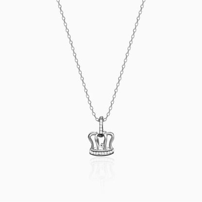 Silver Zircon Queen's Crown Pendant with Link Chain