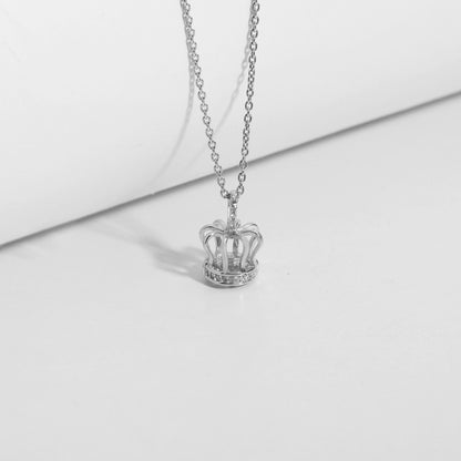 Silver Zircon Queen's Crown Pendant with Link Chain