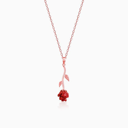 Rose Gold Red Rose Pendant with Link Chain