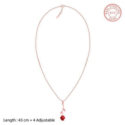 Rose Gold Red Rose Pendant with Link Chain