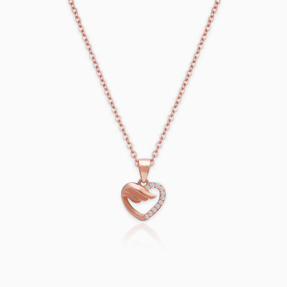 Rose Gold Winged Heart Pendant with Link Chain
