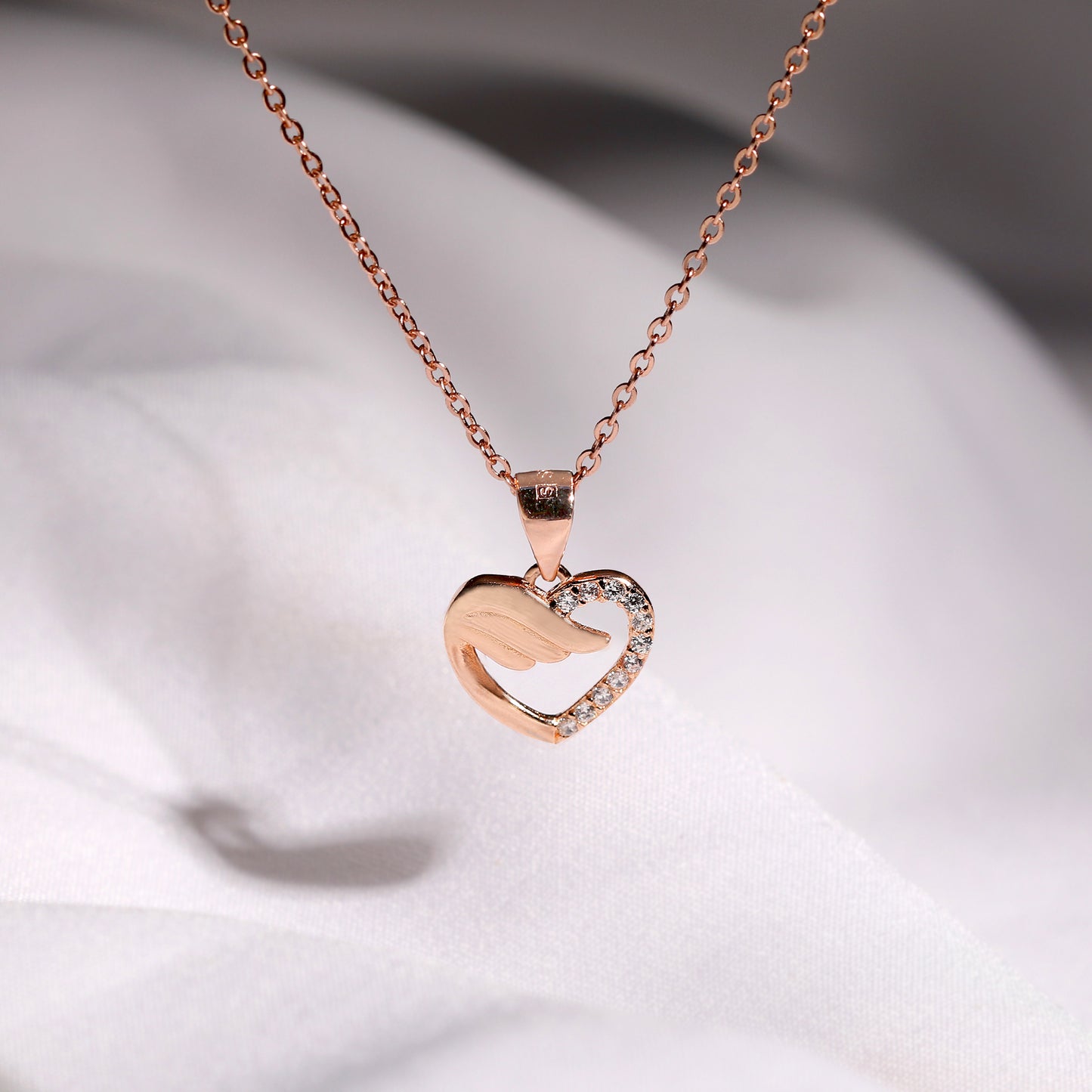 Rose Gold Winged Heart Pendant with Link Chain