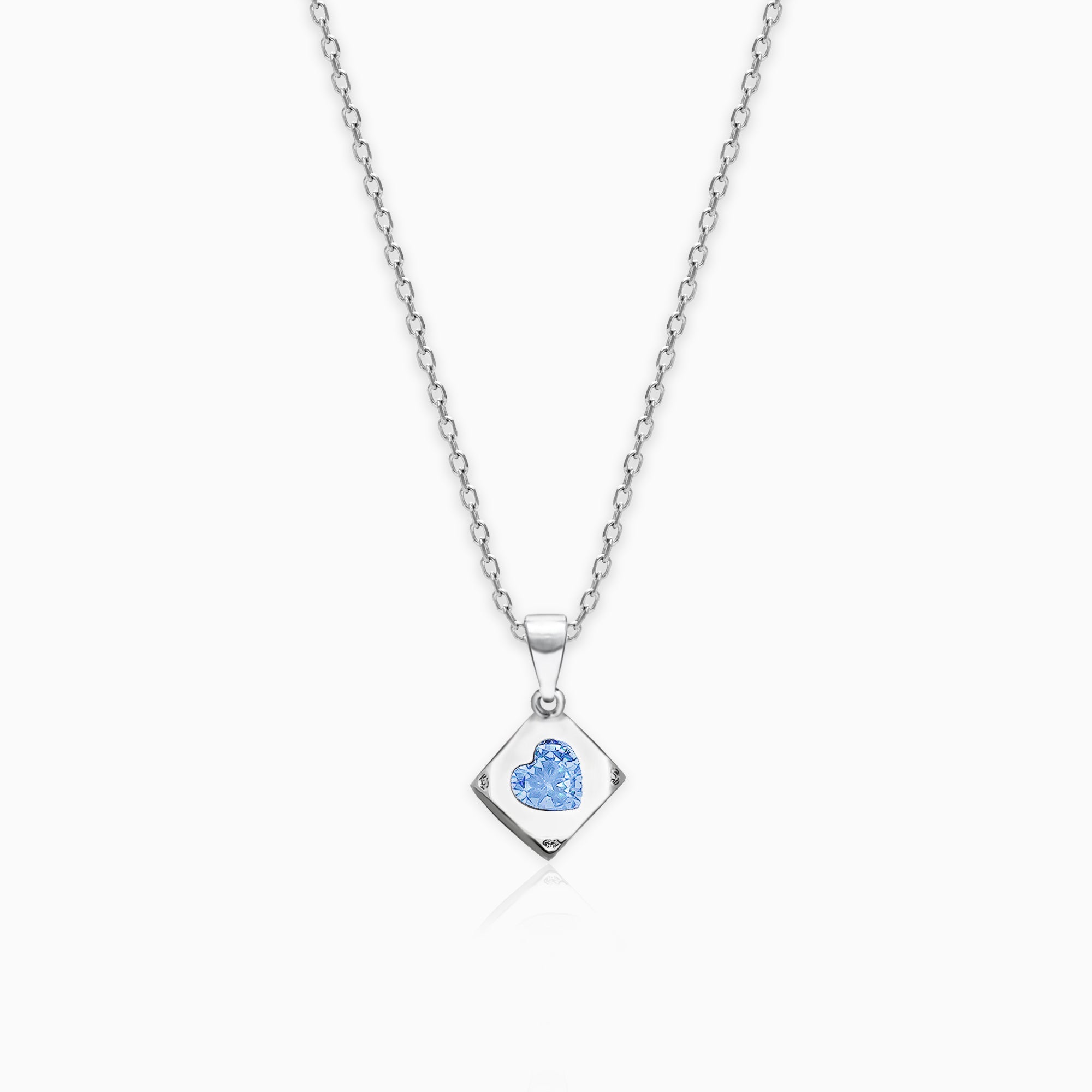 Sky Blue Heart Cube Pendant with Link Chain - Image 1