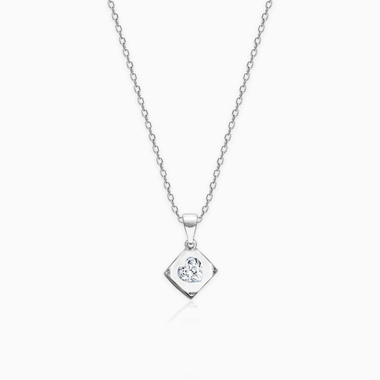 White Heart Cube Pendant with Link Chain
