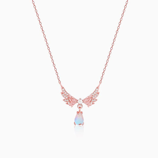 Rose Gold Divine Wings Moonstone Drop Necklace