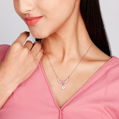 Rose Gold Divine Wings Moonstone Drop Necklace