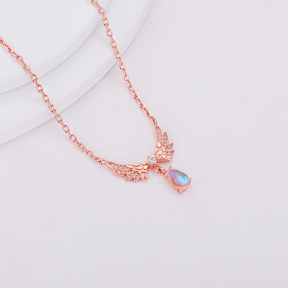 Rose Gold Divine Wings Moonstone Drop Necklace