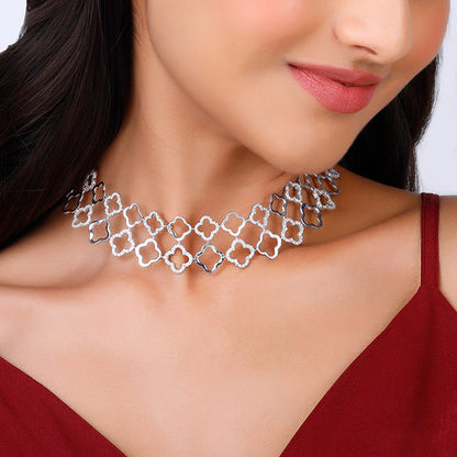 Silver Clover Layered Choker Necklace