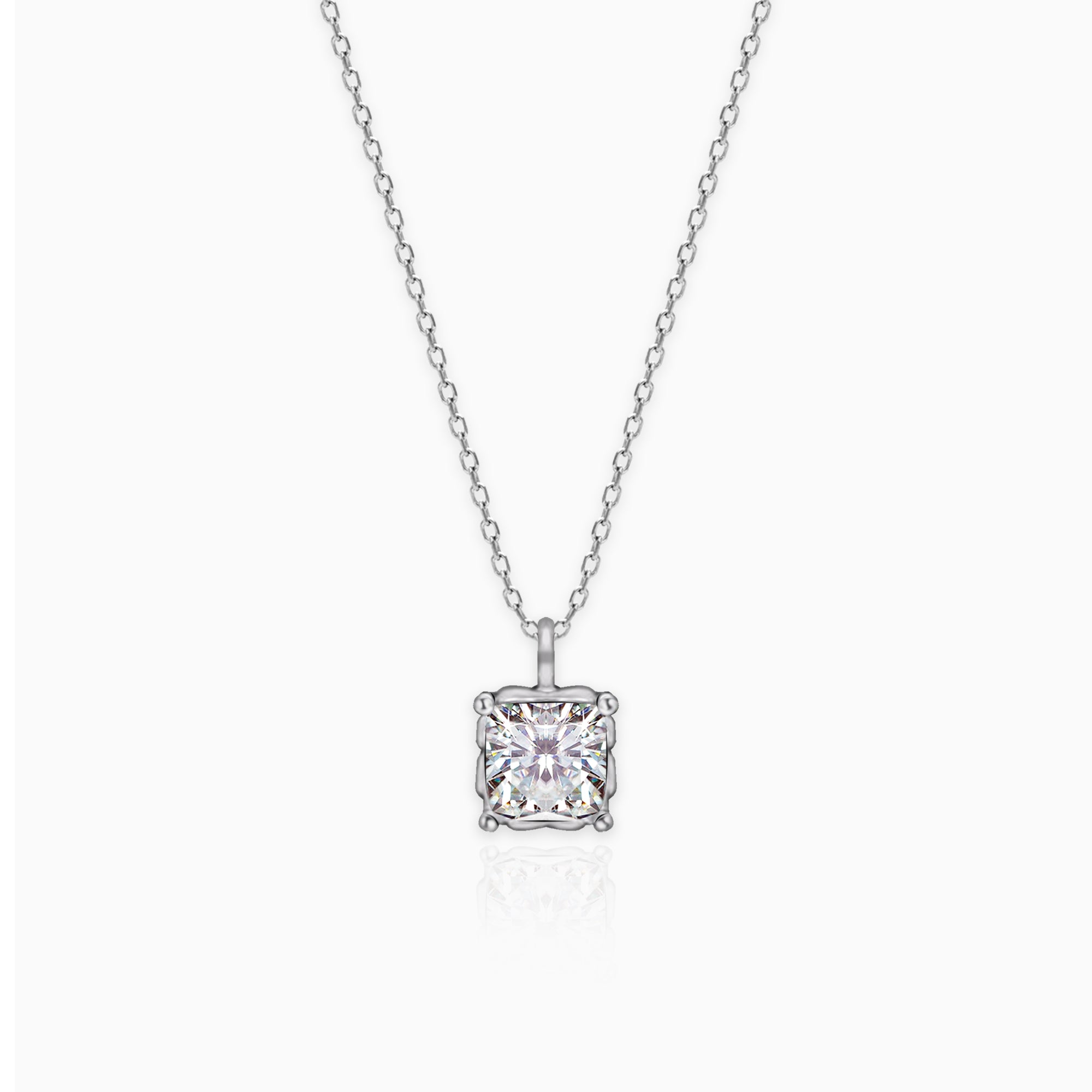 Silver Zircon Square Pendant with Link Chain - Image 1
