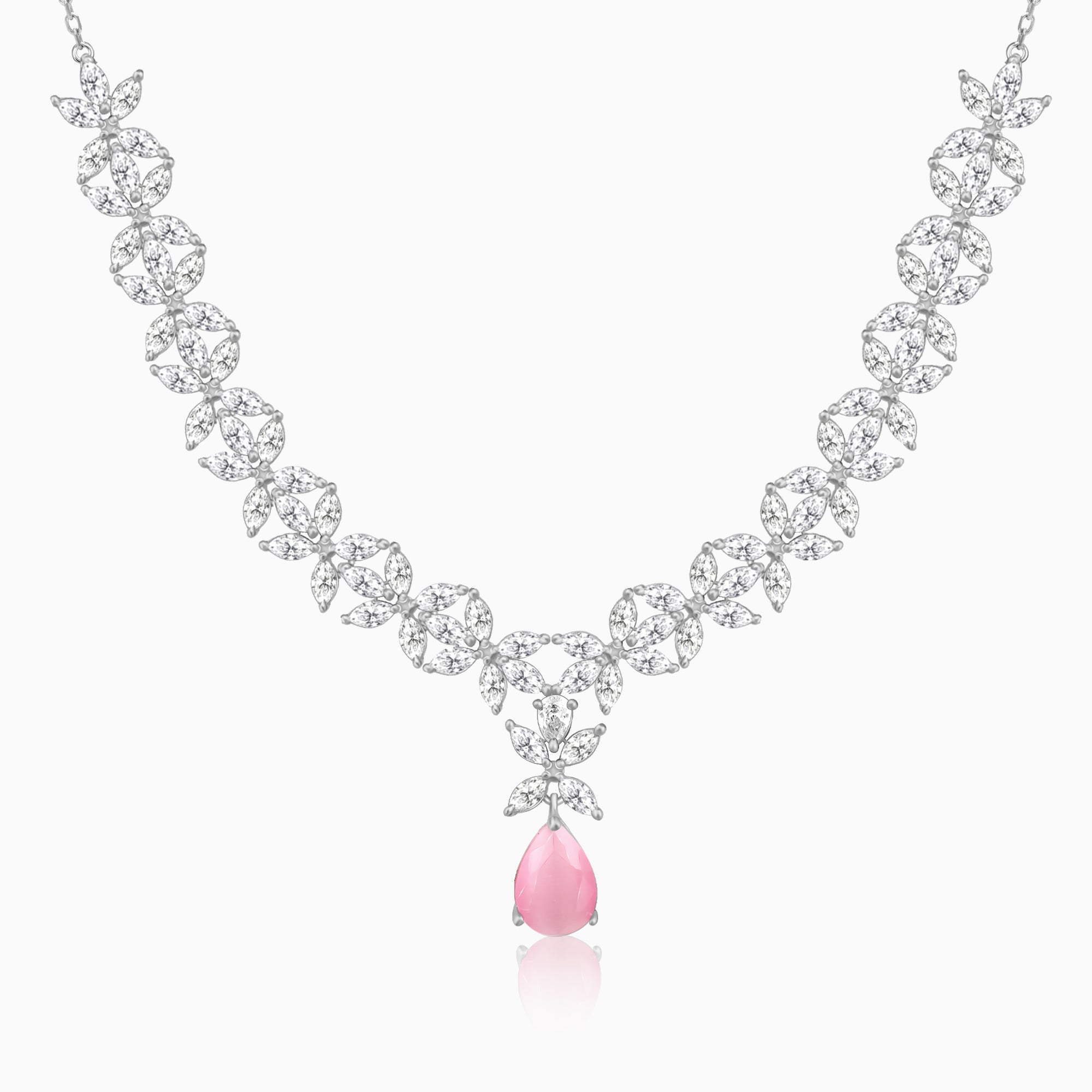 Silver Zircon Studded Magical Drop Necklace - Image 1