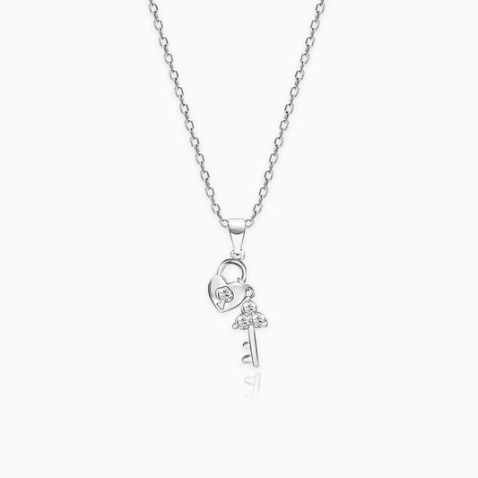 Silver Heart Lock Pendant with Link Chain