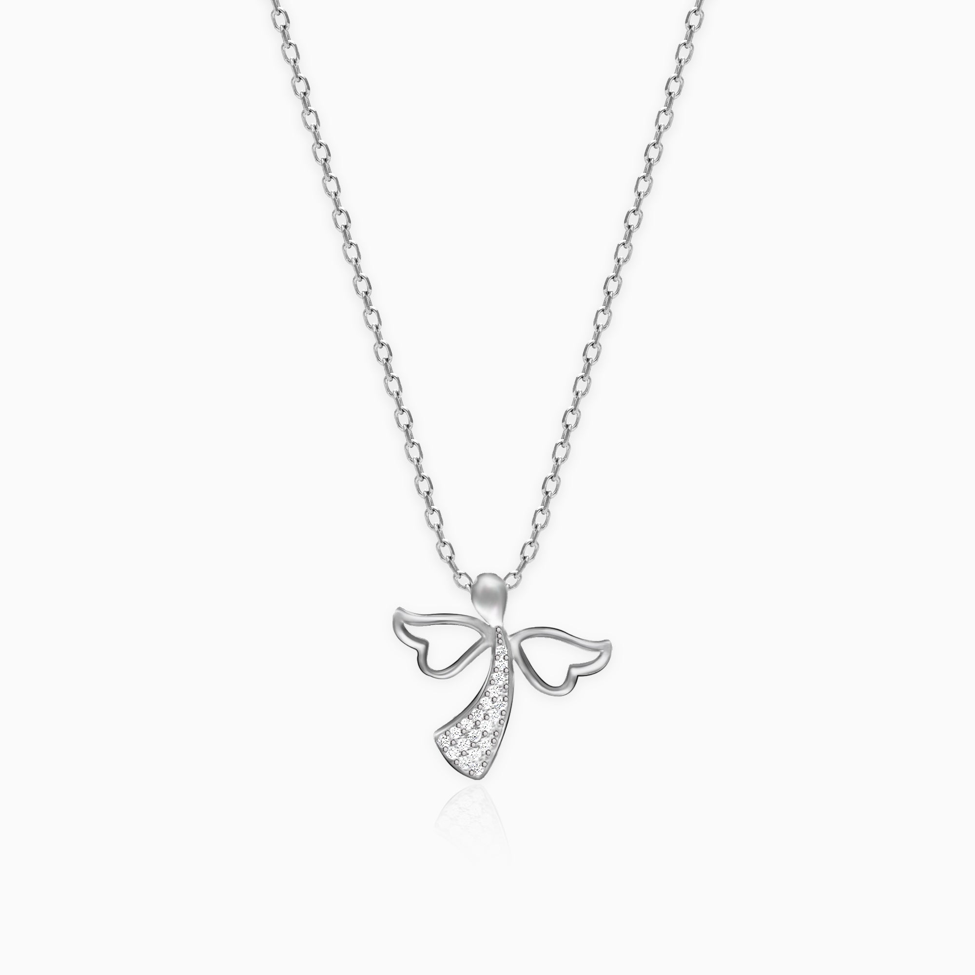 Silver Zircon Angel Pendant with Link Chain - Image 1