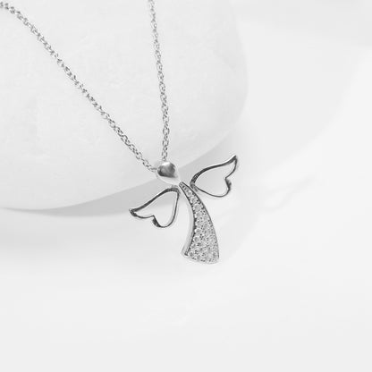 Silver Zircon Angel Pendant with Link Chain