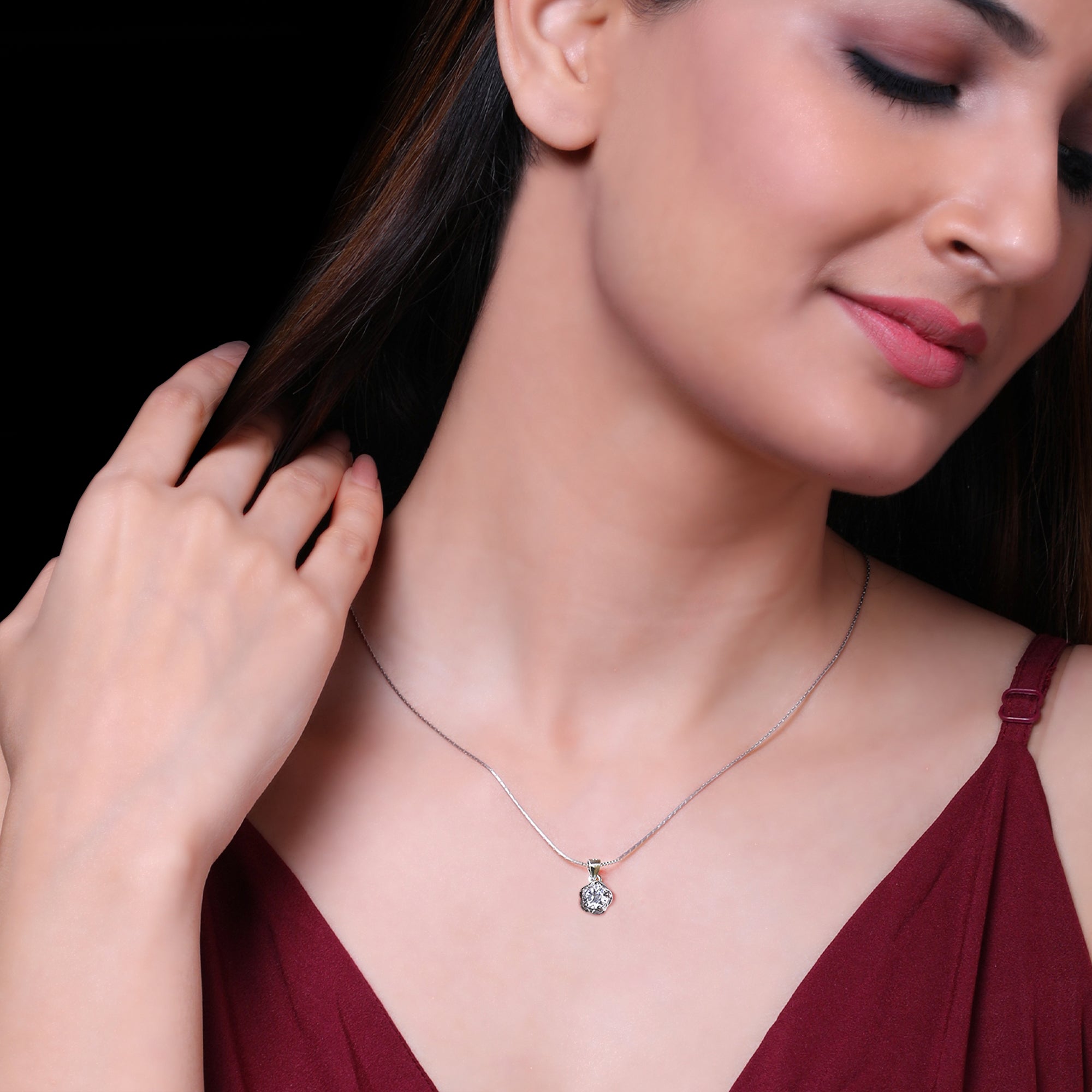 Silver Zircon Mini Flower Pendant with Box Chain - view 3