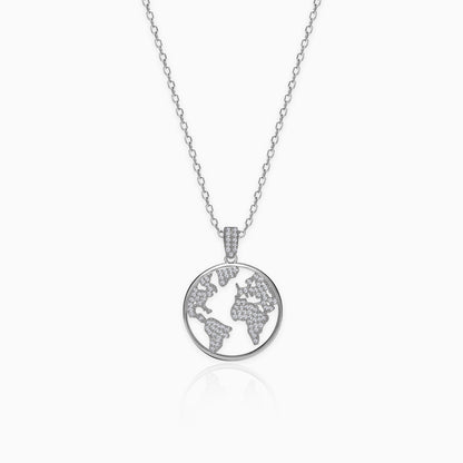 Silver Zircon World Pendant with Link Chain