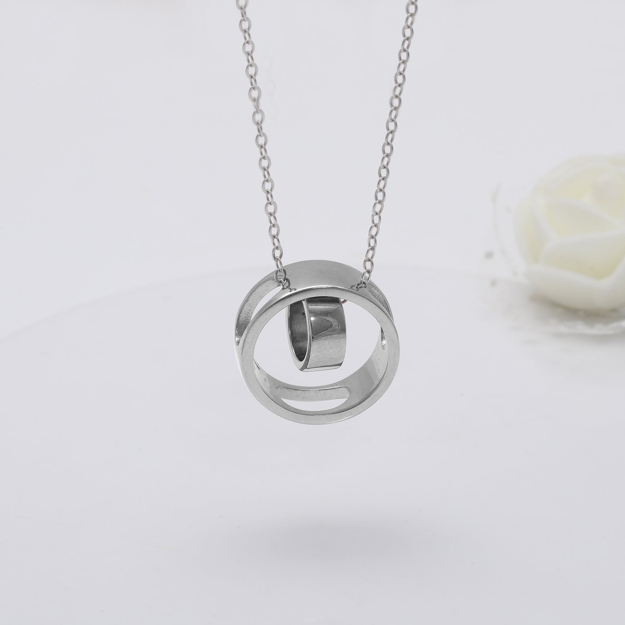 CLARA 925 Sterling Silver Round Pendant Chain Necklace Rhodium Plated,