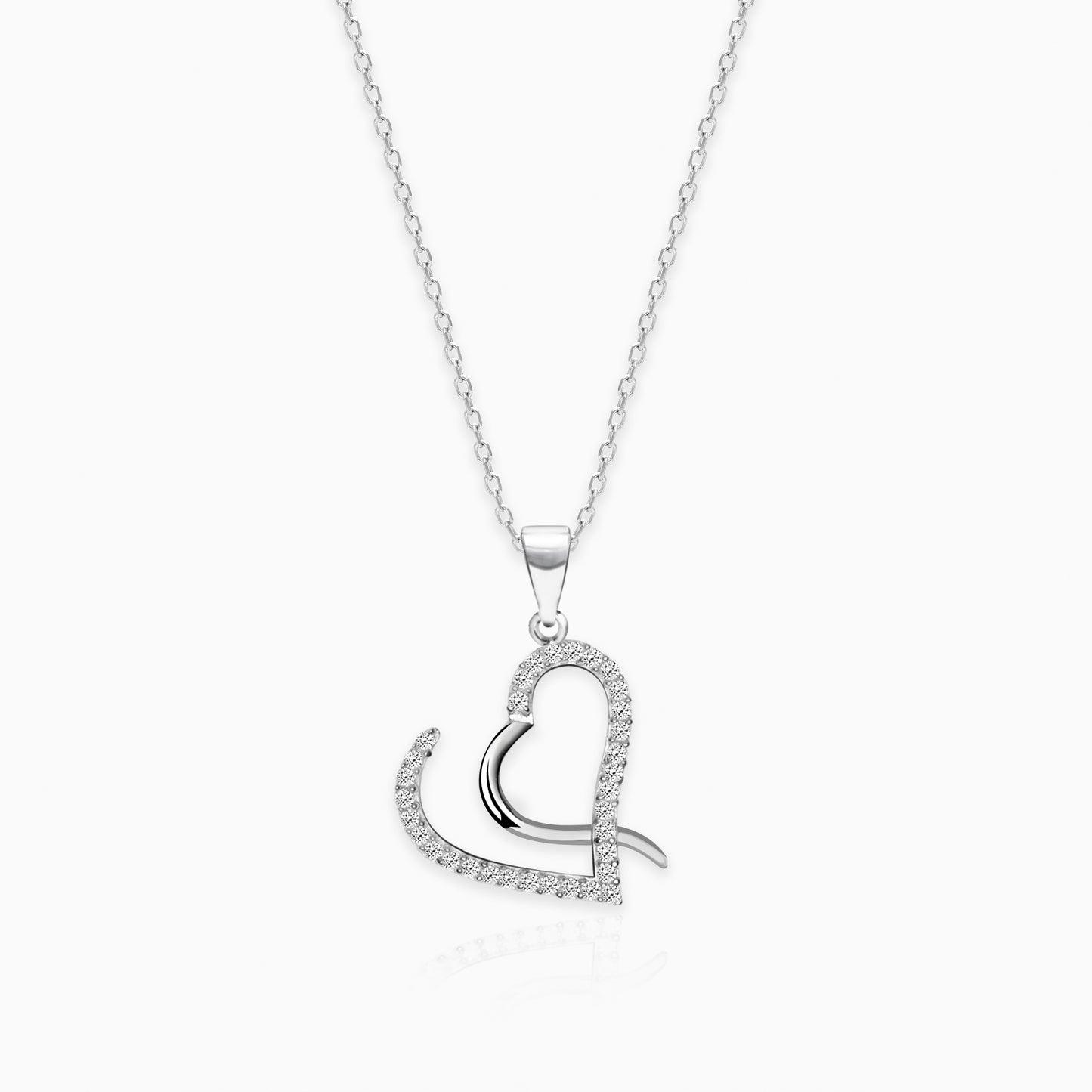 Silver Studded Curl Heart Pendant with Link Chain