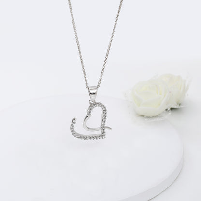 Silver Studded Curl Heart Pendant with Link Chain