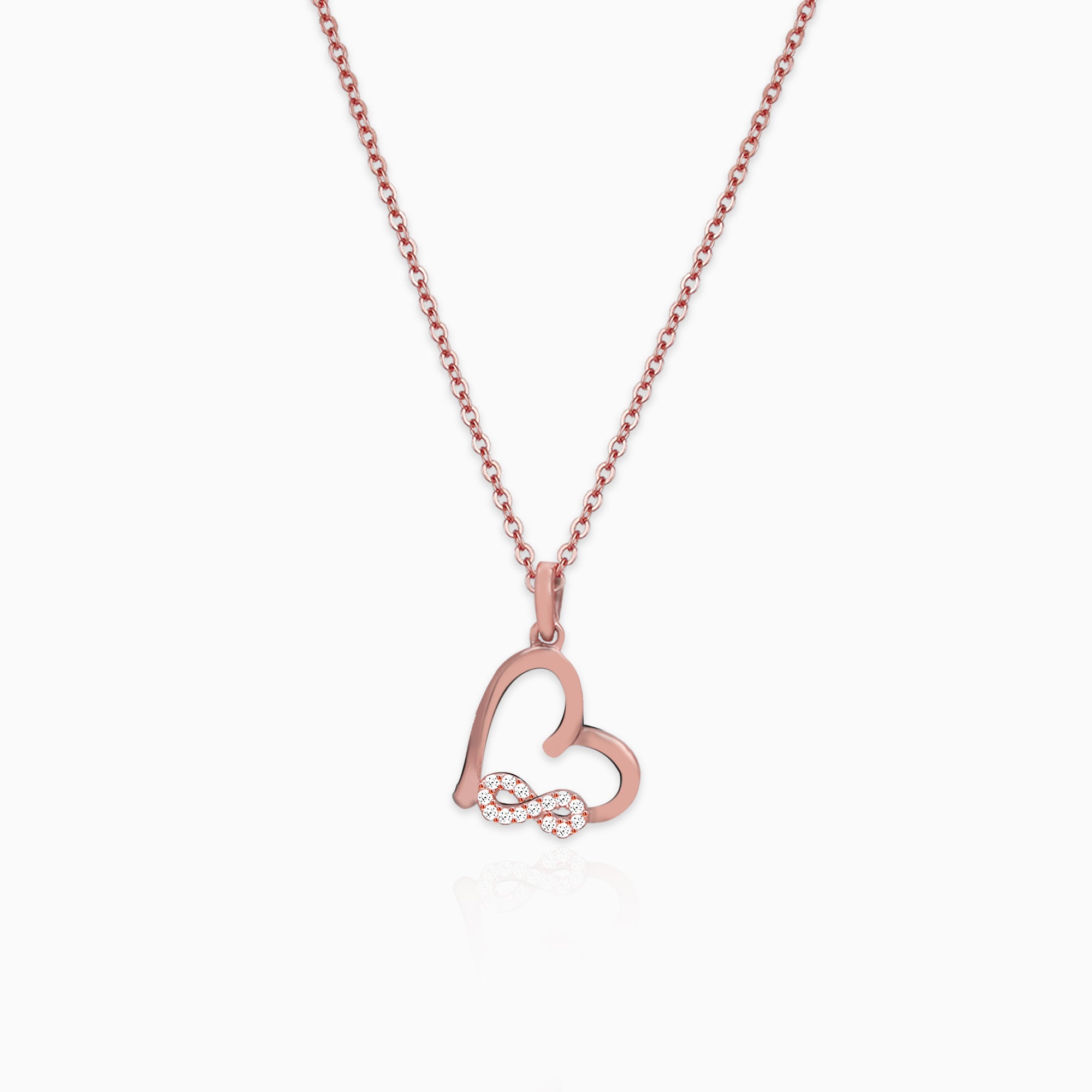 Rose Gold Infinity Heart Pendant with Link Chain - Image 1