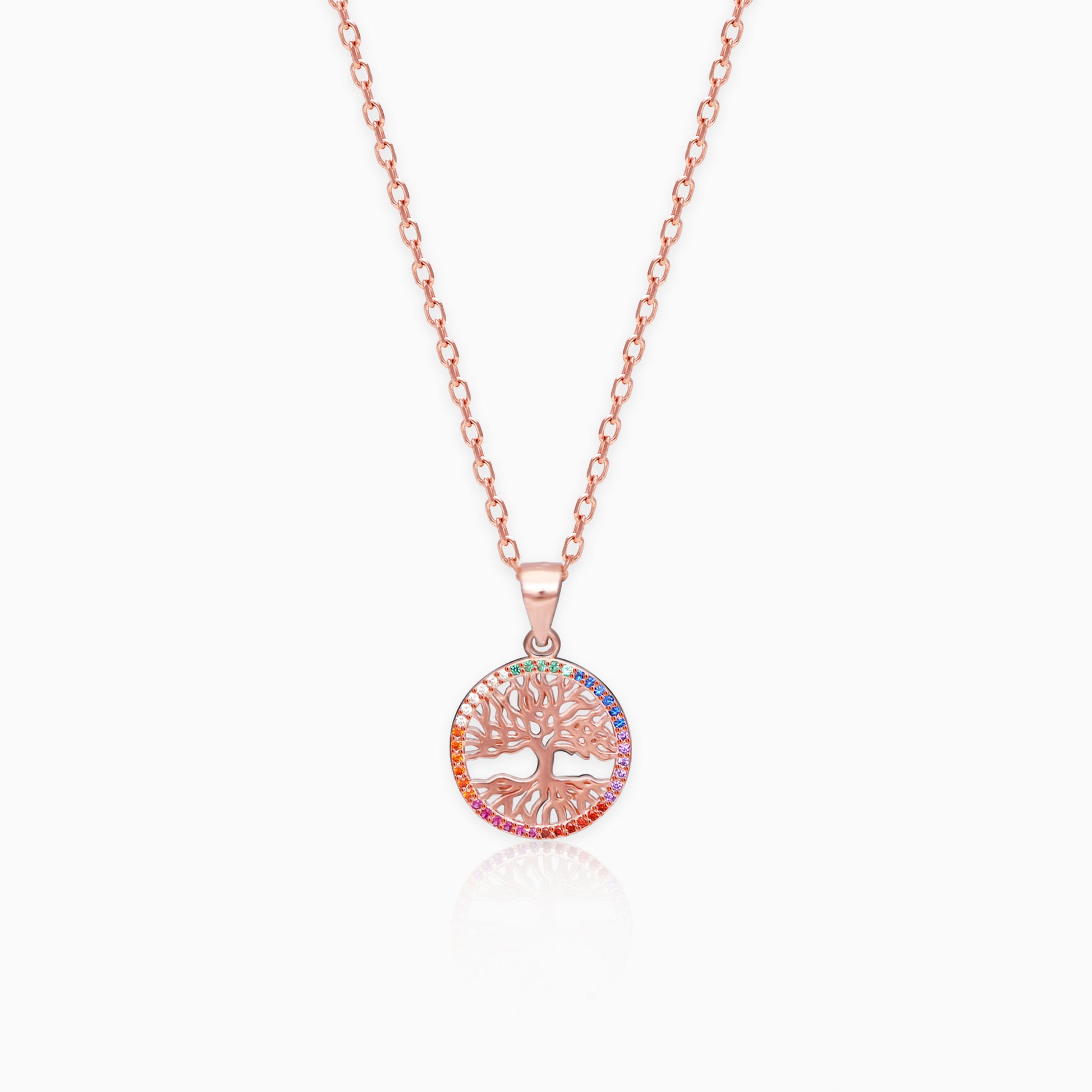 Rose Gold Rainbow Tree of Life Pendant with Link Chain – GIVA