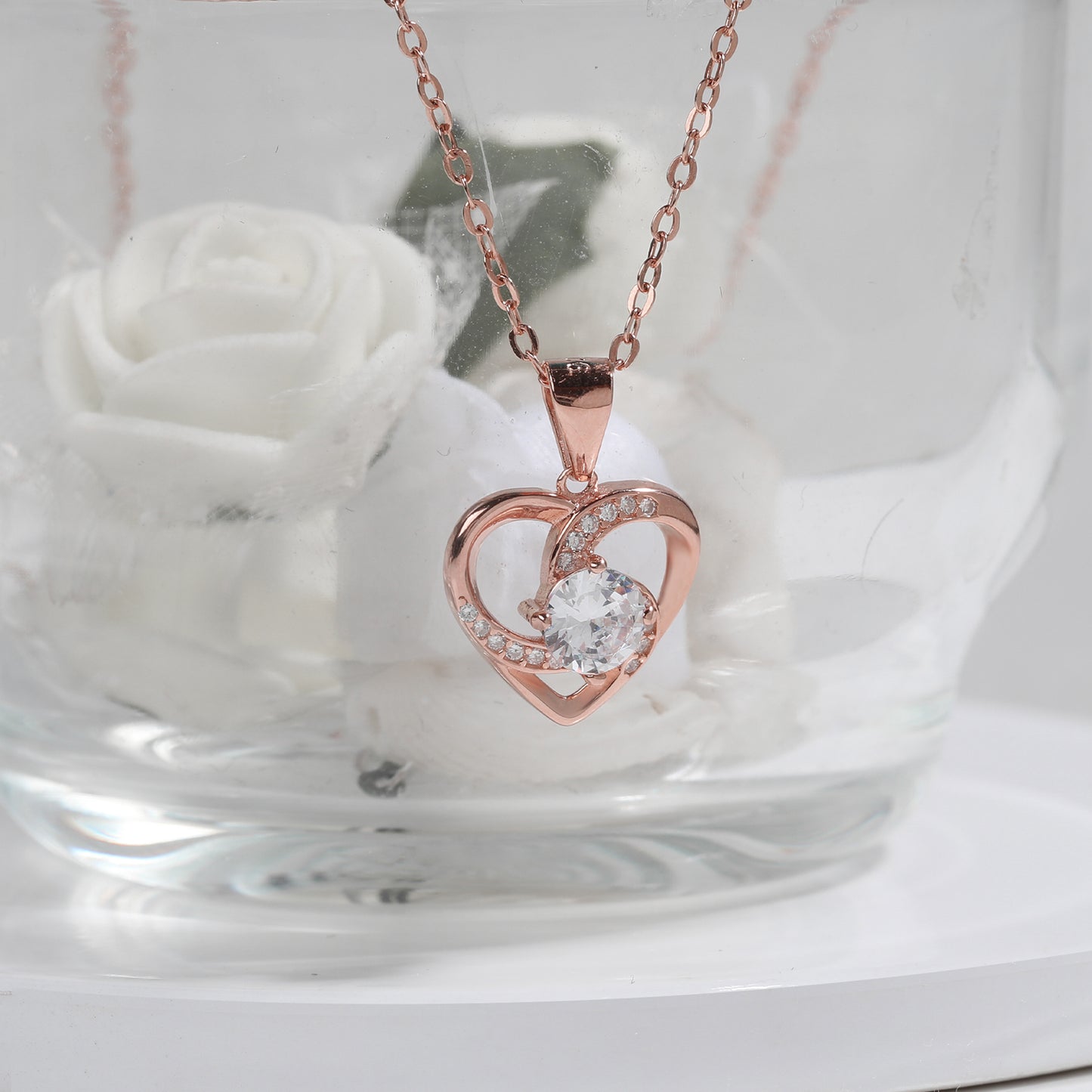 Rose Gold Swirl Heart Pendant with Link Chain