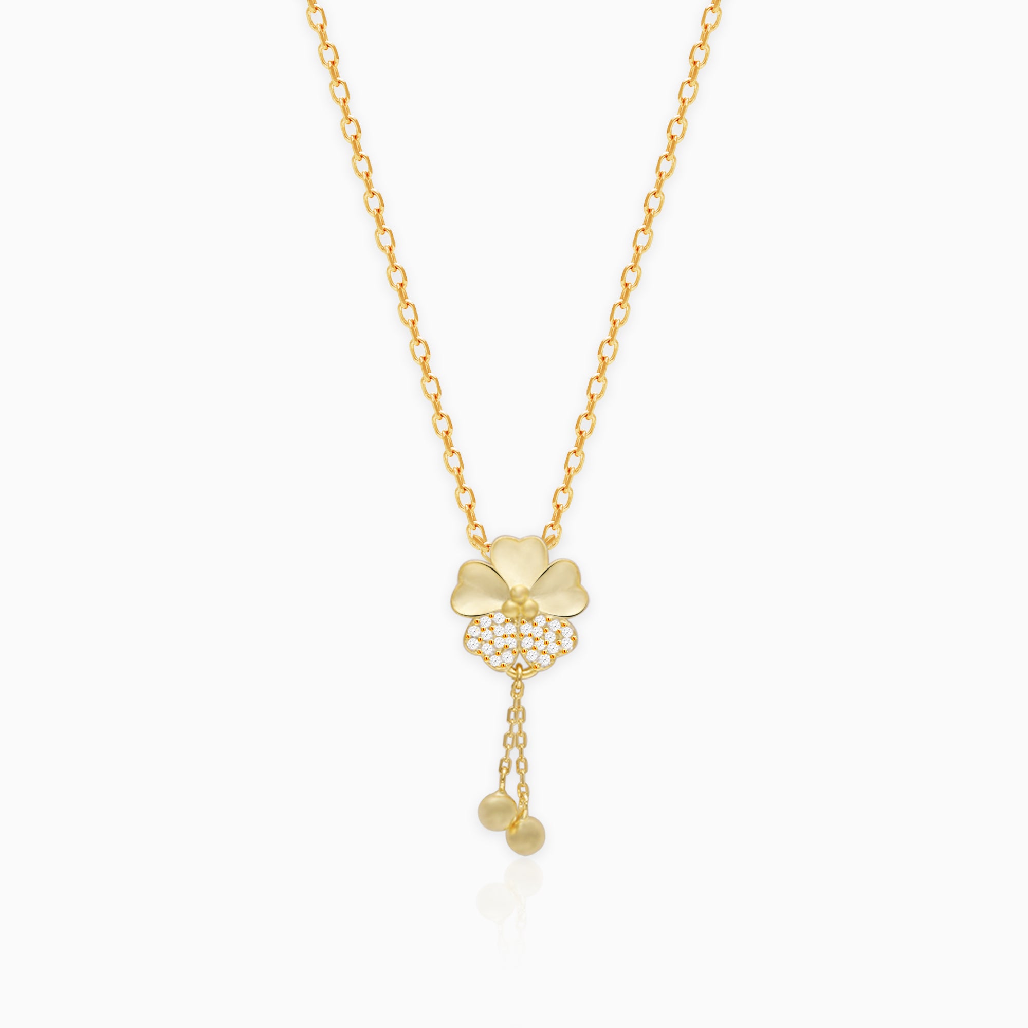 14K Yellow Gold Open Clover 0.15 Diamond Pendant Necklace