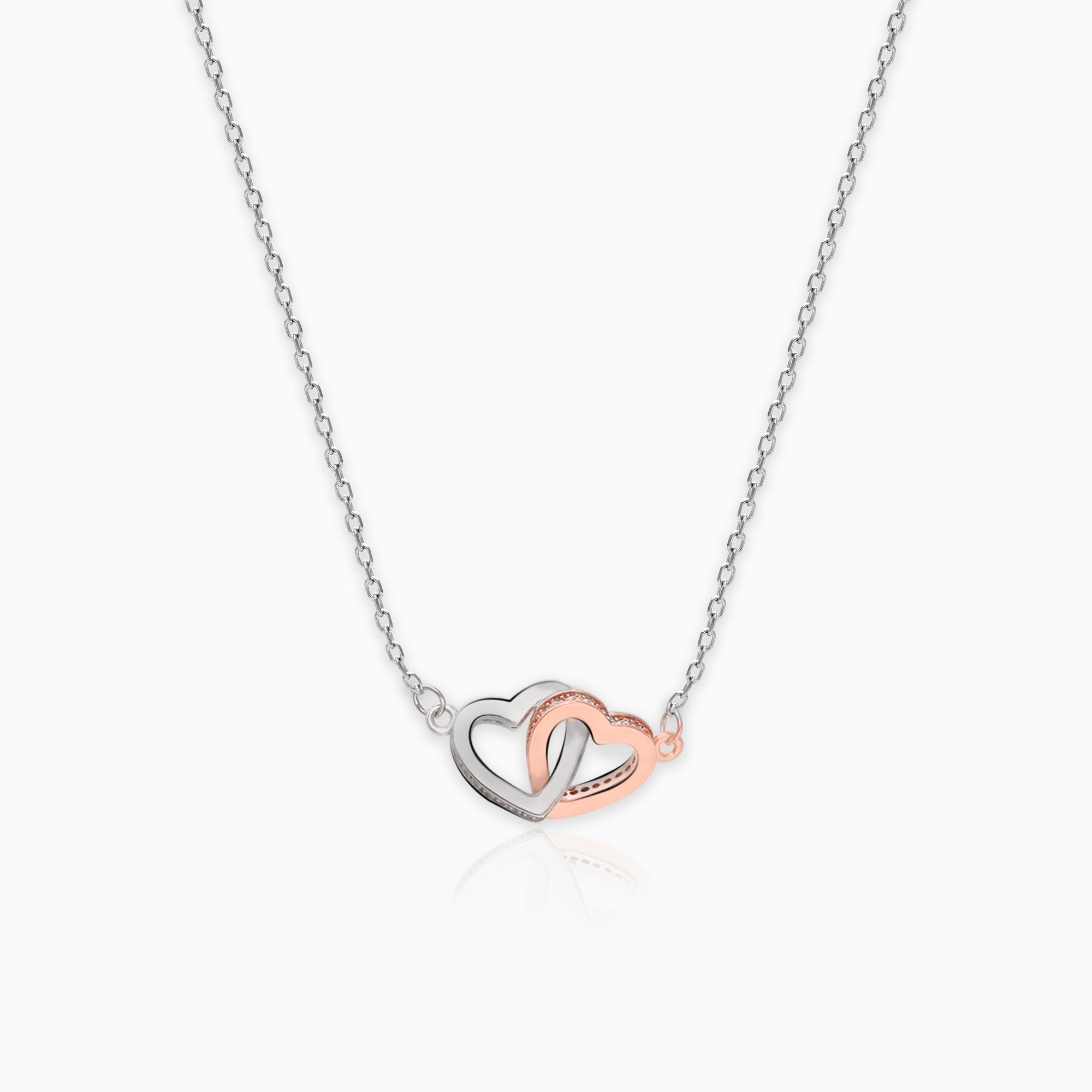 Silver Dual Tone Interlocked Heart Necklace - Image 1