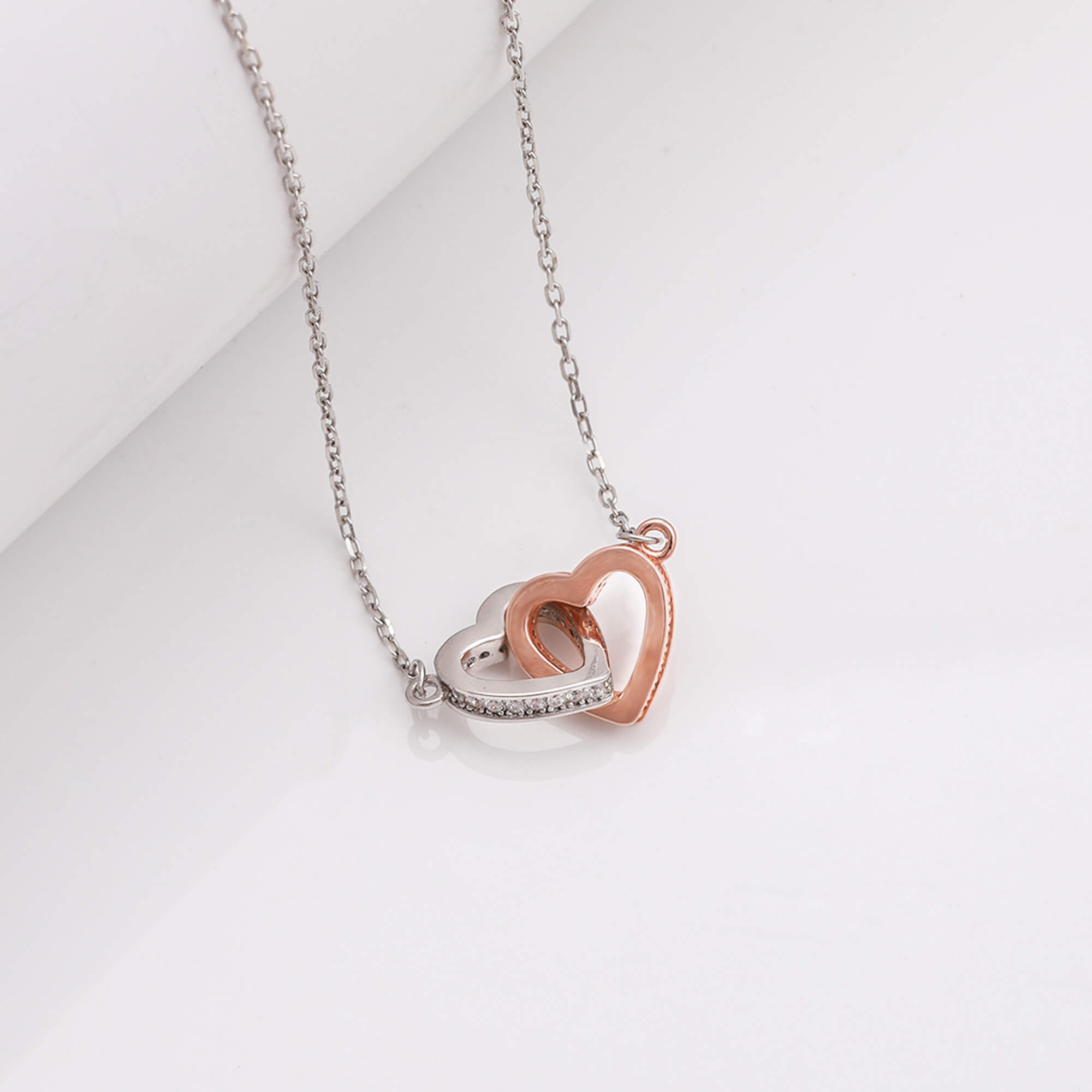 Silver Dual Tone Interlocked Heart Necklace - view 2