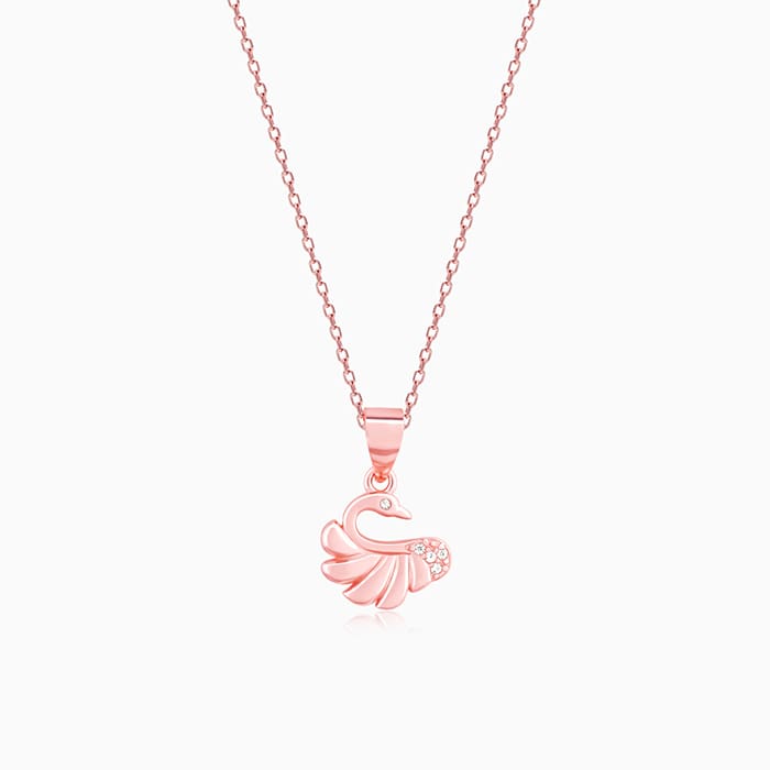 Rose Gold Graceful Swan Pendant With Link Chain - Image 1