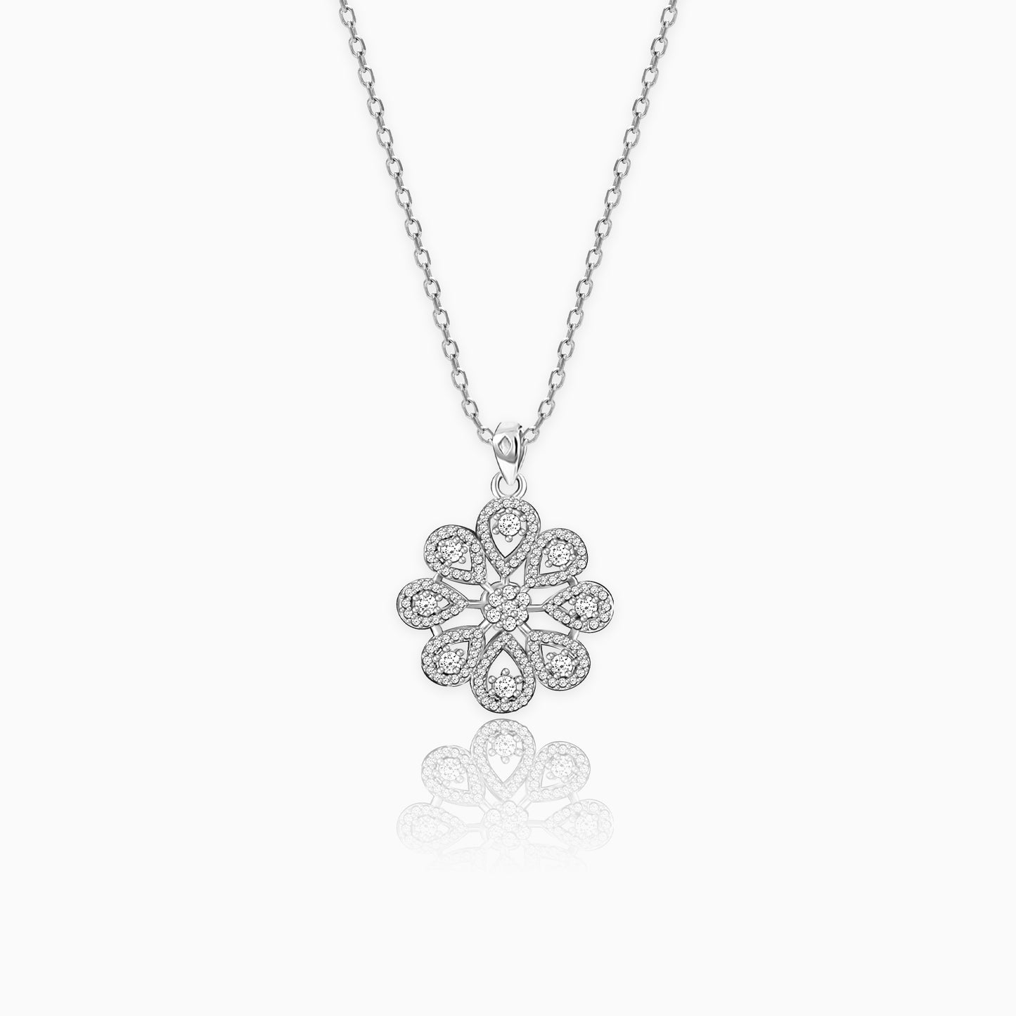 Silver Divine Flower Pendant With Link Chain