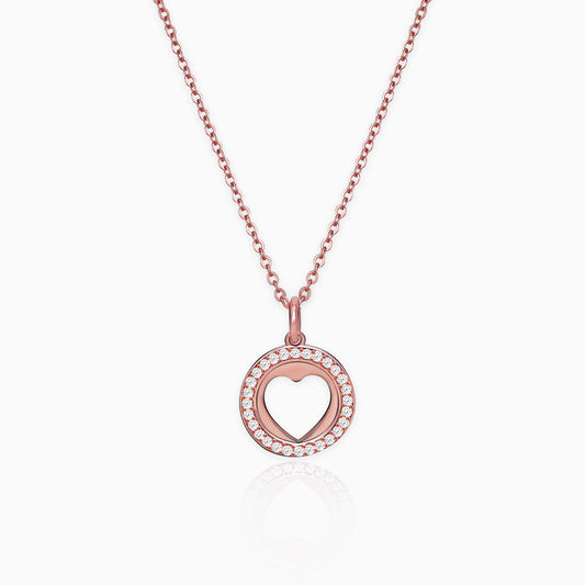 Rose Gold Halo Heart Pendant with Link Chain