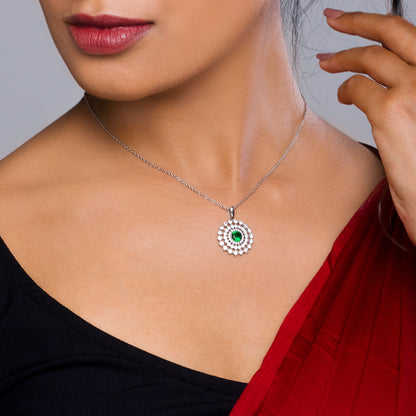 Silver Zircon Emerald Sunshine Pendant