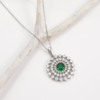 Silver Zircon Emerald Sunshine Pendant