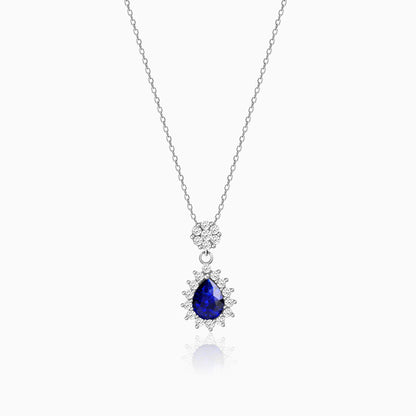 Silver Floral Royal Blue Drop Pendant