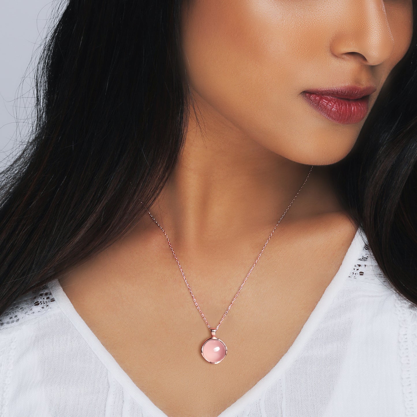 Rose Gold Pink Chalcedony Pendant
